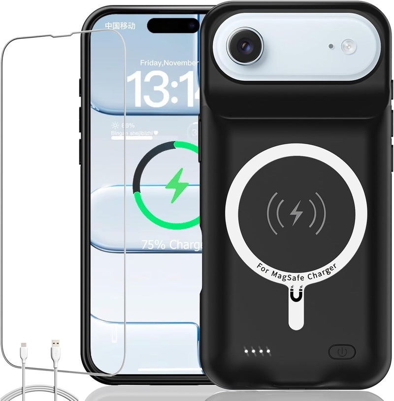 KCKEBLM Battery Case for iPhone Air, Upgraded 12000mAh Rechargeable Portable Extended Battery Pack Supported Qi Wireless Charging Case Compatible with iPhone Air(6.5 inch) Charger Cover Power Bank (Black) - Image 1